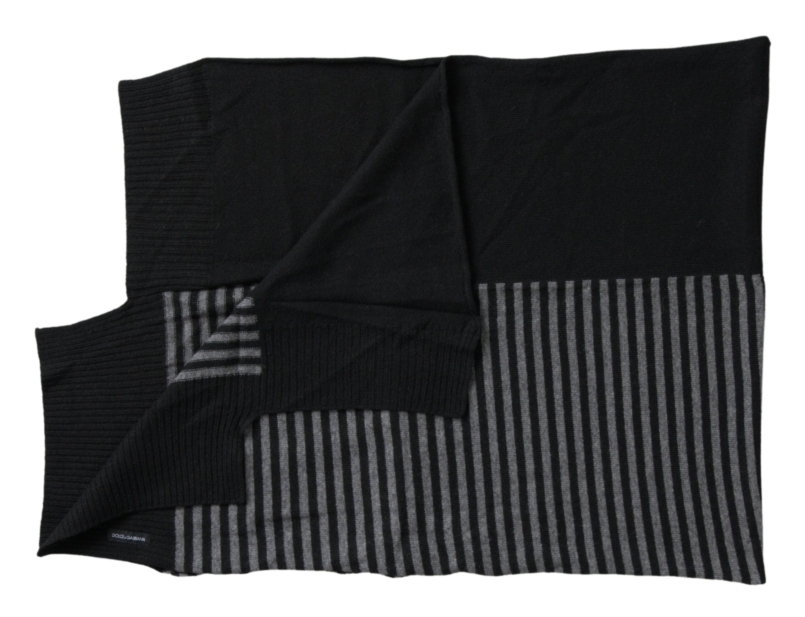 Black Gray Striped Wool Blend Neck Wrap Scarf