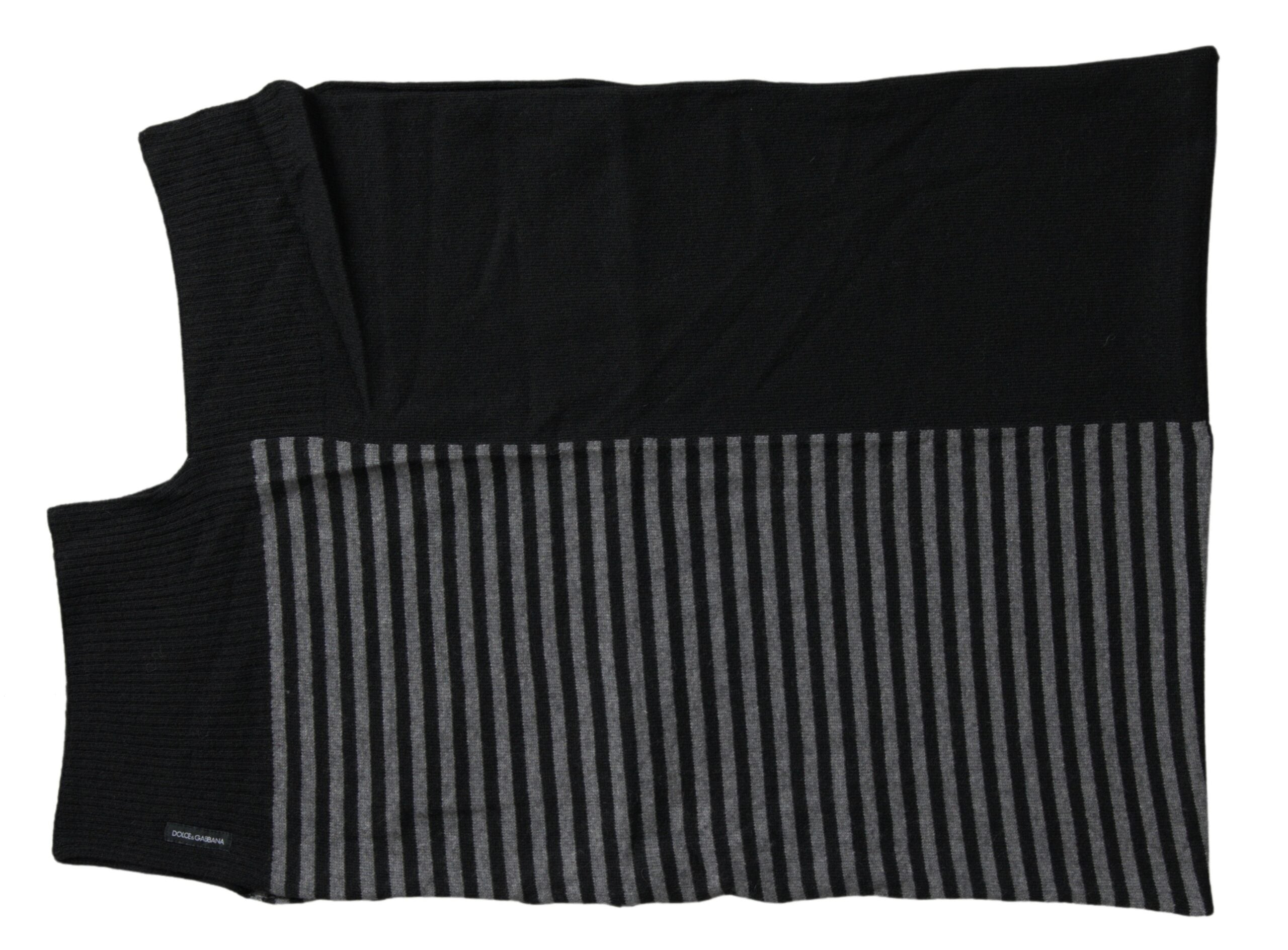 Black Gray Striped Wool Blend Neck Wrap Scarf