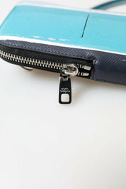 Blå läderhandväska, axelväska, mobilväska, unisex.