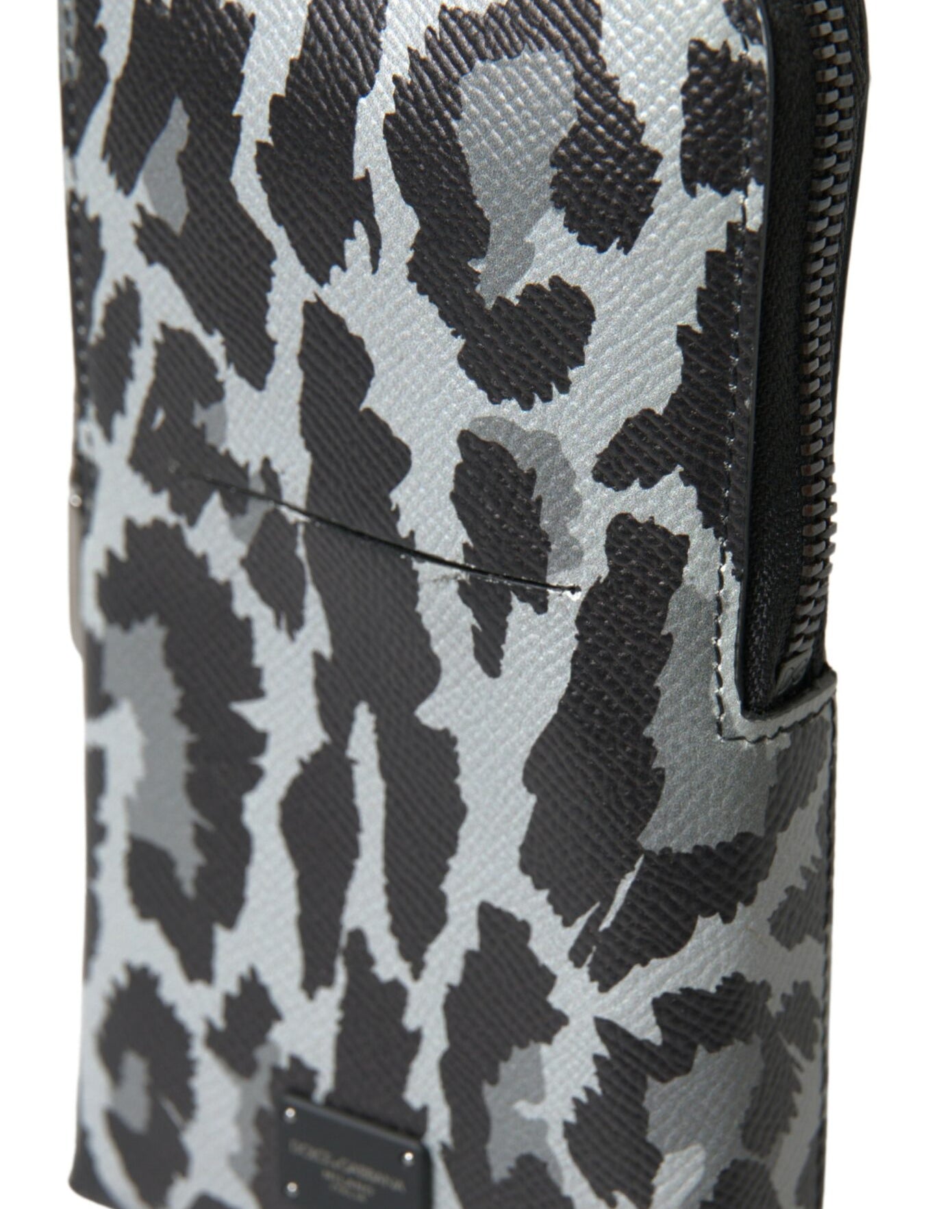 Dolce & Gabbana Gray Leopard Leather Crossbody Phone Bag