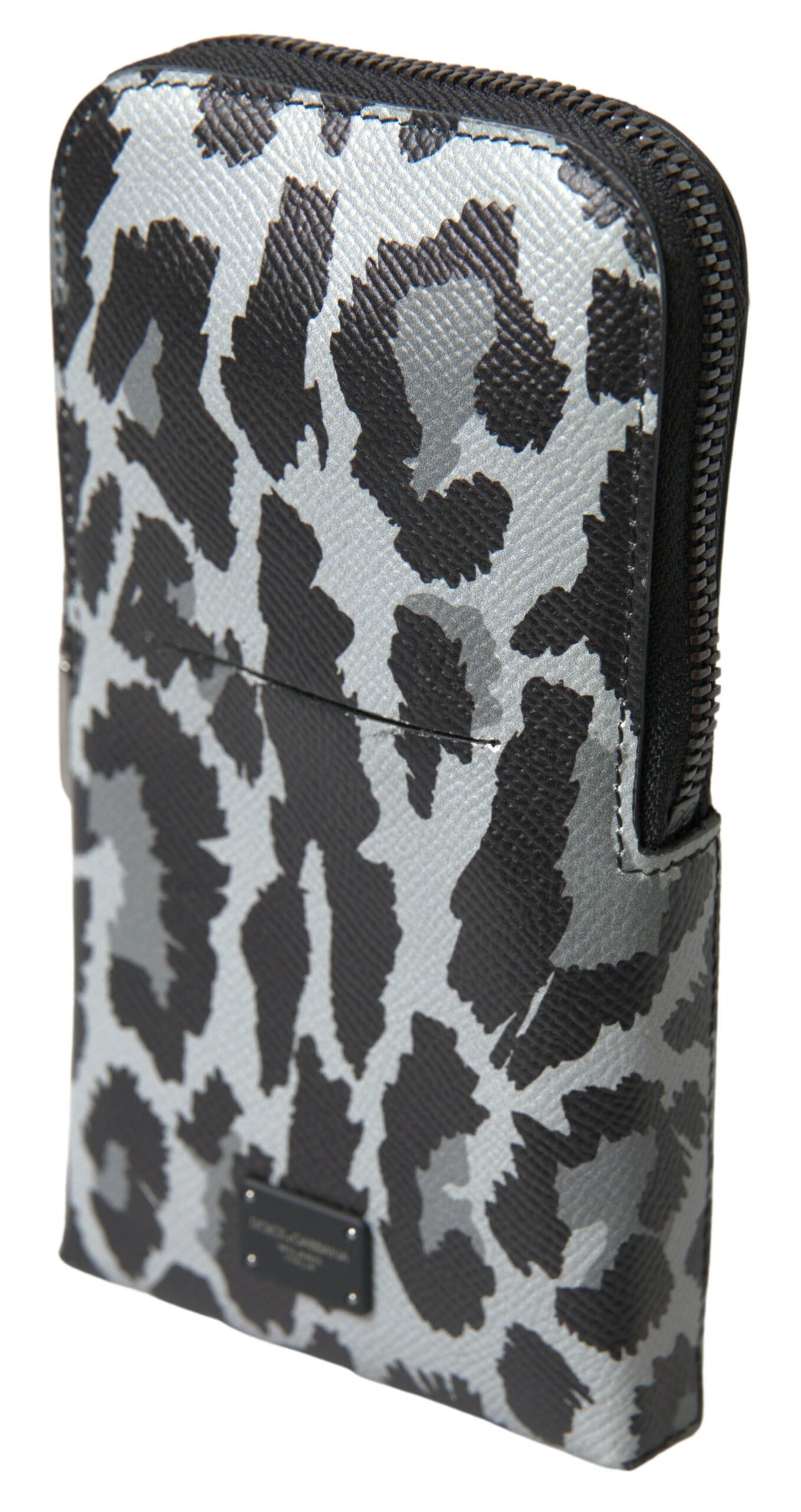 Dolce & Gabbana Gray Leopard Leather Crossbody Phone Bag