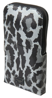 Dolce & Gabbana Gray Leopard Leather Crossbody Phone Bag