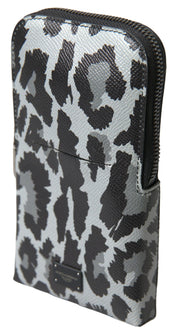 Gray Leopard Leather Men Purse Crossbody Sling Phone Bag