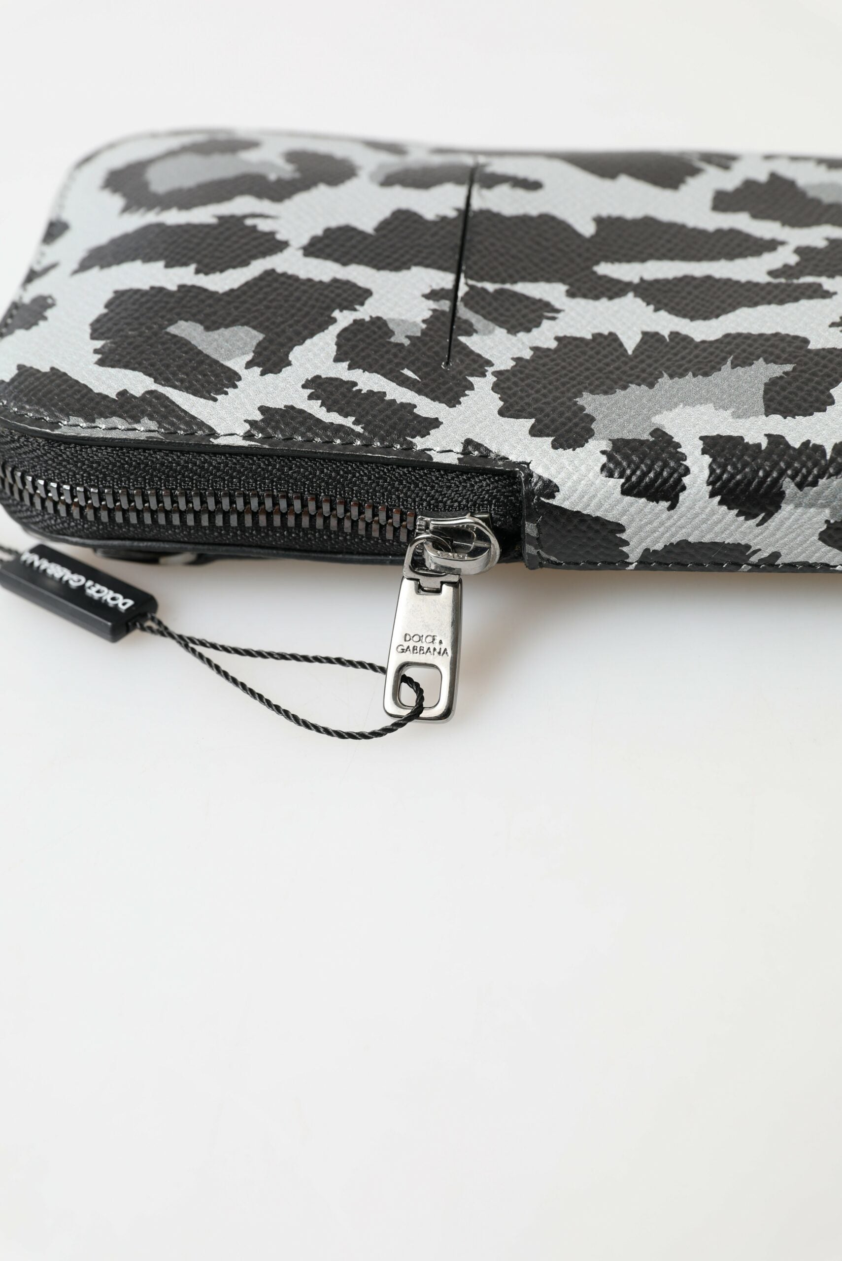 Dolce & Gabbana Gray Leopard Leather Crossbody Phone Bag