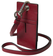 Red Leather Lanyard Logo Slim Card Holder Men Wallet