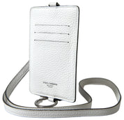 White Leather Lanyard Logo Card Holder Men Wallet