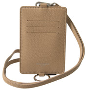 Beige Leather Lanyard Logo Card Holder Men Wallet