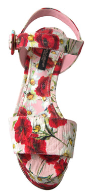 Dolce & Gabbana Multicolor Floral Print Wedges Floral Ankle Strap Sandals