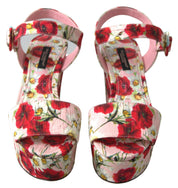 Dolce & Gabbana Multicolor Floral Print Wedges Floral Ankle Strap Sandals