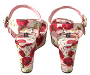 Dolce & Gabbana Multicolor Floral Print Wedges Floral Ankle Strap Sandals