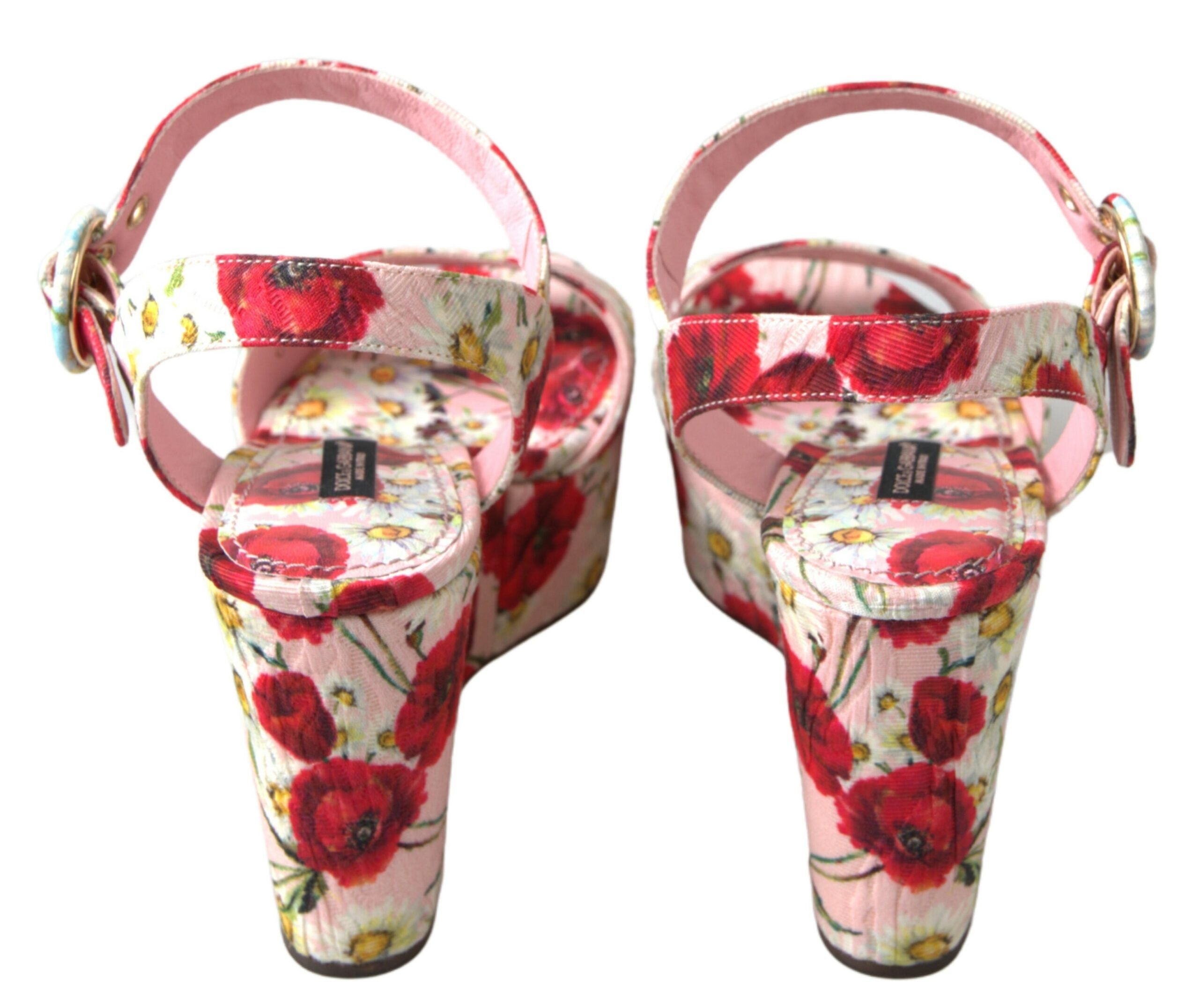 Dolce & Gabbana Multicolor Floral Print Wedges Floral Ankle Strap Sandals