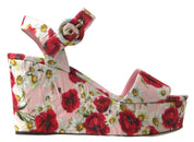 Dolce & Gabbana Multicolor Floral Print Wedges Floral Ankle Strap Sandals