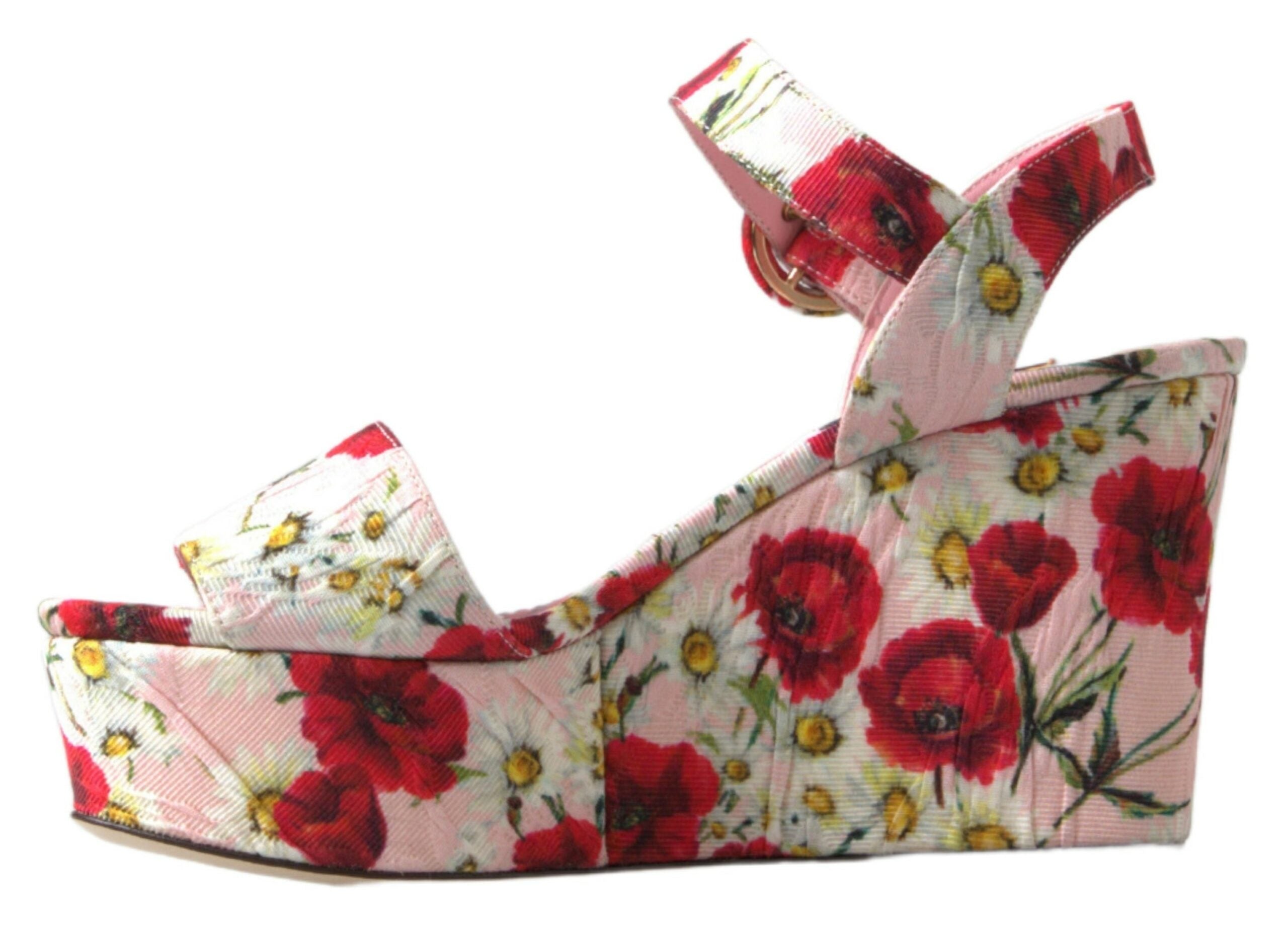 Dolce & Gabbana Multicolor Floral Print Wedges Floral Ankle Strap Sandals