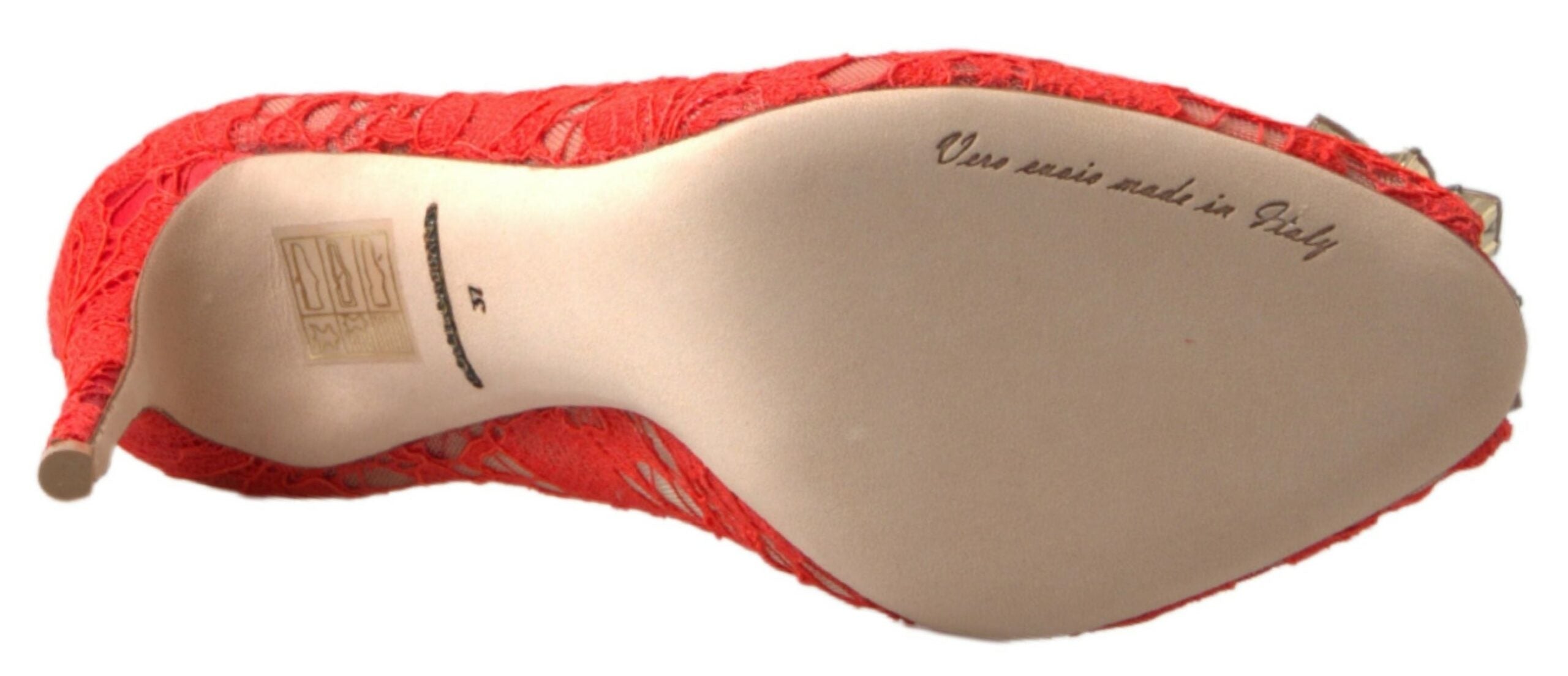 Röda Taormina Spets Kristallklackade Pumps Skor