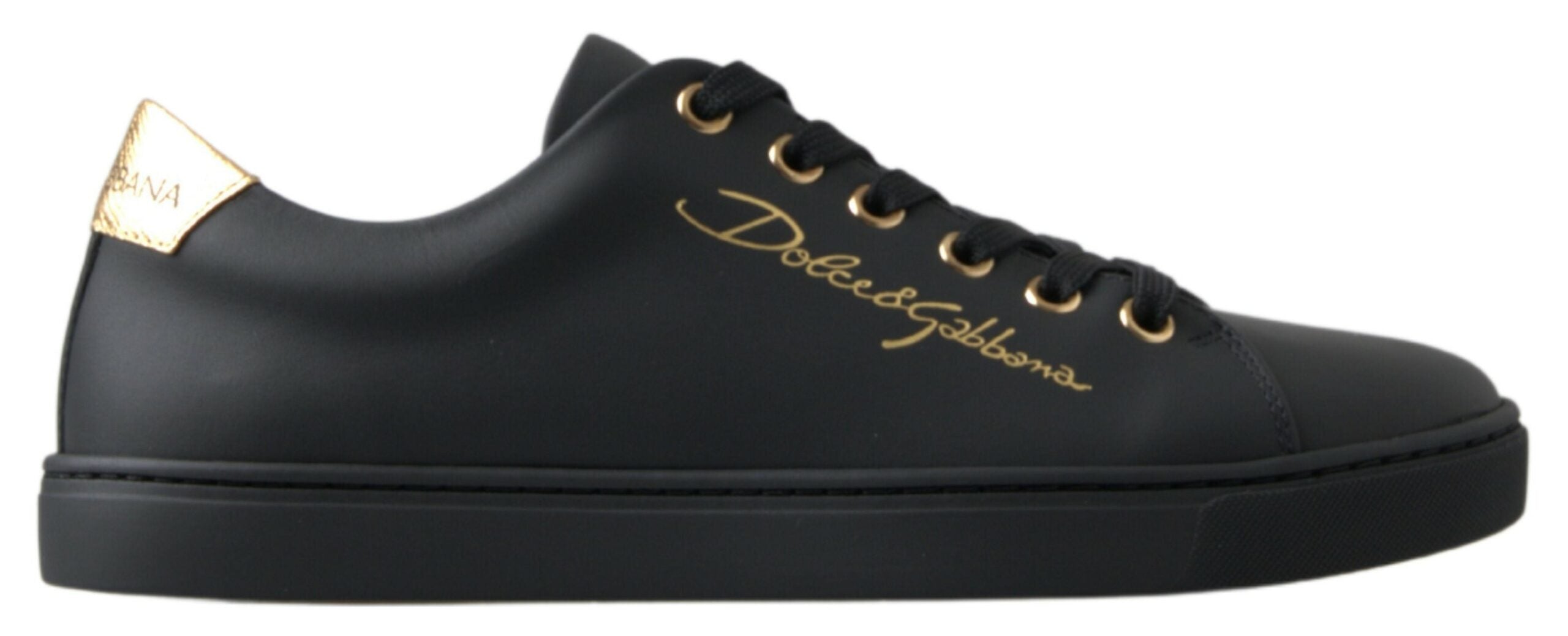 Dolce & Gabbana Black Gold Leather Sneakers