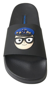 Dolce & Gabbana Black Leather Slides Sandals