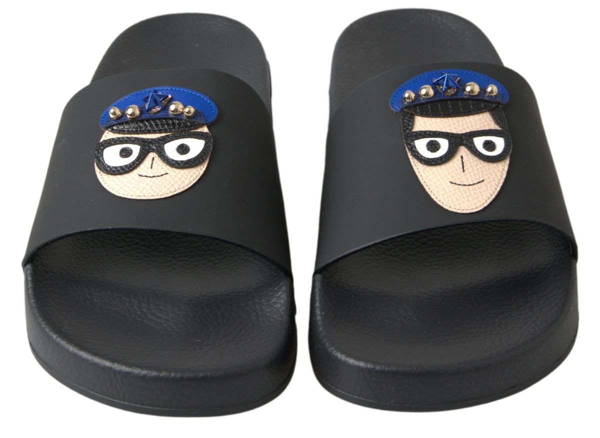 Dolce & Gabbana Black Leather Slides Sandals
