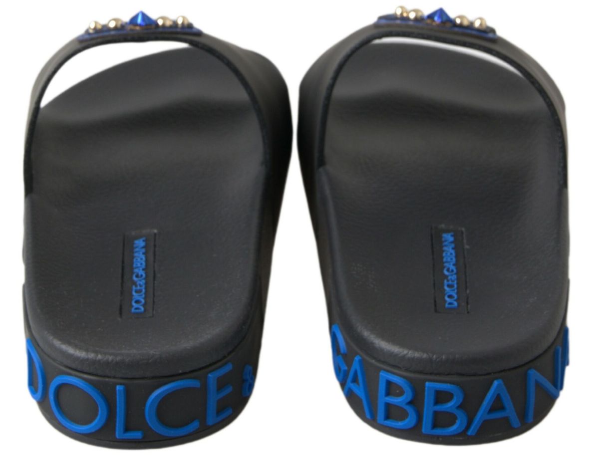 Dolce & Gabbana Black Leather Slides Sandals