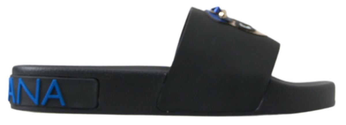 Dolce & Gabbana Black Leather Slides Sandals