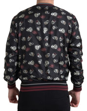 Black Ring Print Silk Crewneck Sweater