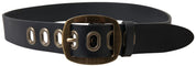 Black Leather Gold Metal Buckle Men Belt