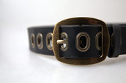 Black Leather Gold Metal Buckle Men Belt