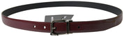 Bordeaux Leather Silver Metal Buckle Belt