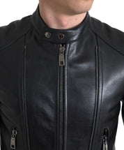 Black Leather Zipper Coat Men Jacket