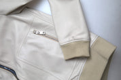 Cream Leather Bomber Blouson Full Zip Jacket