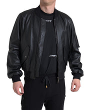Black Leather Blouson Full Zip Bomber Jacket
