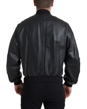 Black Leather Blouson Full Zip Bomber Jacket