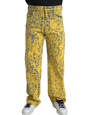Yellow Cotton Tie Dye Straight Denim Jeans