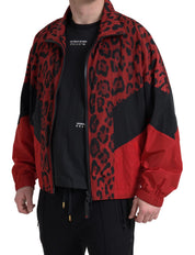 Red Leopard Nylon Full Zip Sweater
