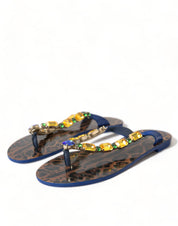 Dolce & Gabbana Blue Leather Flats Sandals