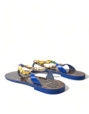 Dolce & Gabbana Blue Leather Flats Sandals