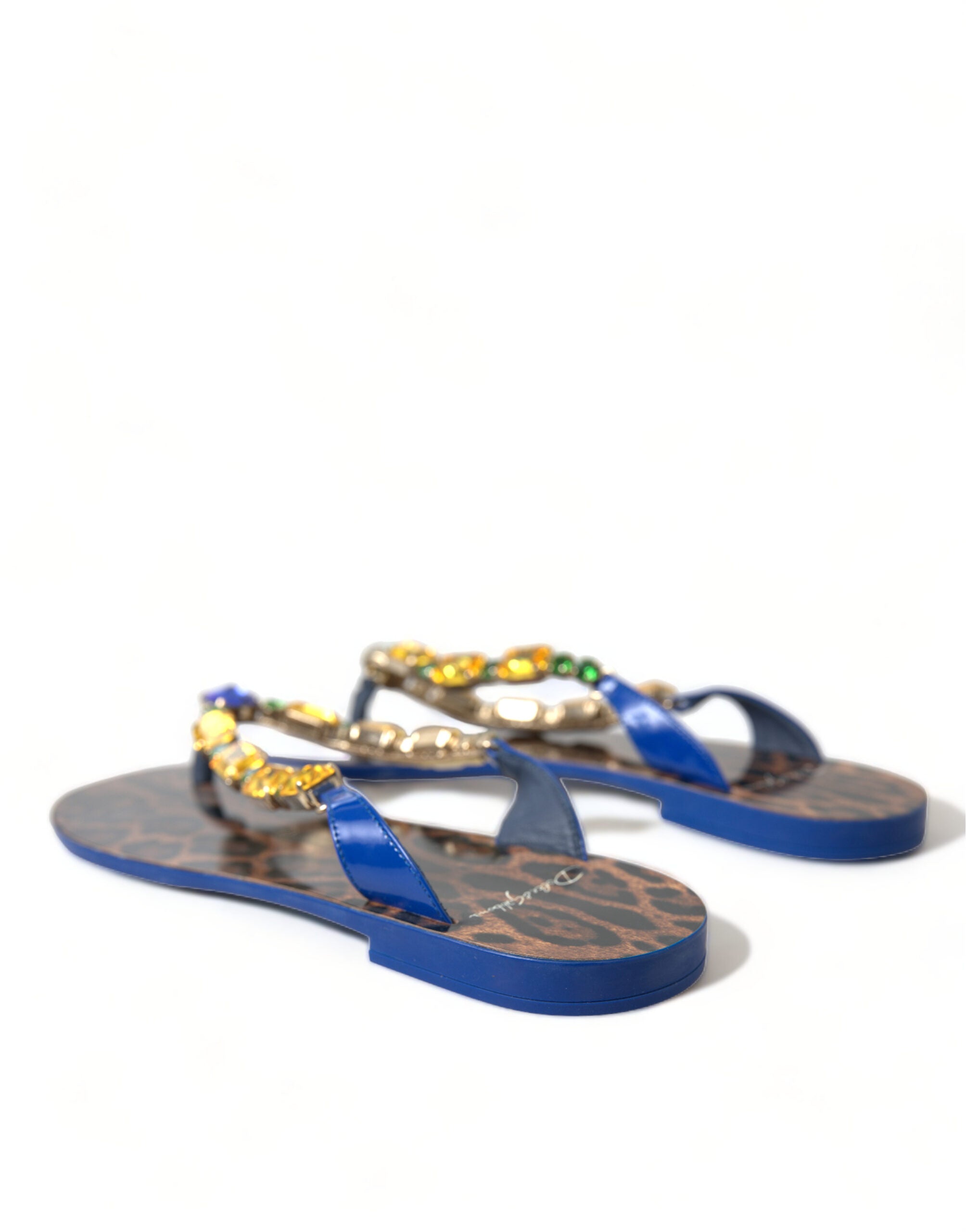Dolce & Gabbana Blue Leather Flats Sandals