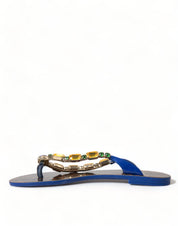 Dolce & Gabbana Blue Leather Flats Sandals