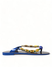 Dolce & Gabbana Blue Leather Flats Sandals