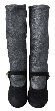 Black Crystal Mary Janes Booties Shoes