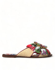 Multicolor Floral Flats Crystal Sandals Shoes