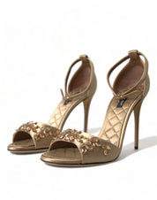Gold Satin Ankle Strap Crystal Sandals Shoes