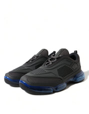 Black Blue Rubber Knit Slip On Low Top Sneakers Shoes