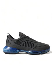 Black Blue Rubber Knit Slip On Low Top Sneakers Shoes