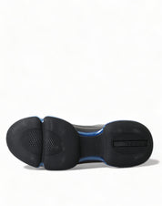 Black Blue Rubber Knit Slip On Low Top Sneakers Shoes