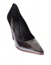 Grå Svarta Lädermocka Klackar Pumps Skor