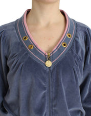 Blue velvet zipup sweater