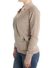 Beige velvet zipup sweater