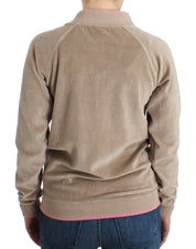 Beige velvet zipup sweater