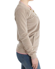 Beige velvet zipup sweater