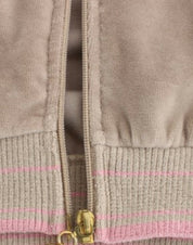 Beige velvet zipup sweater